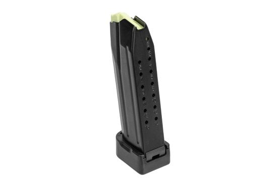 This 17-round 9mm magazine features witness holes.
